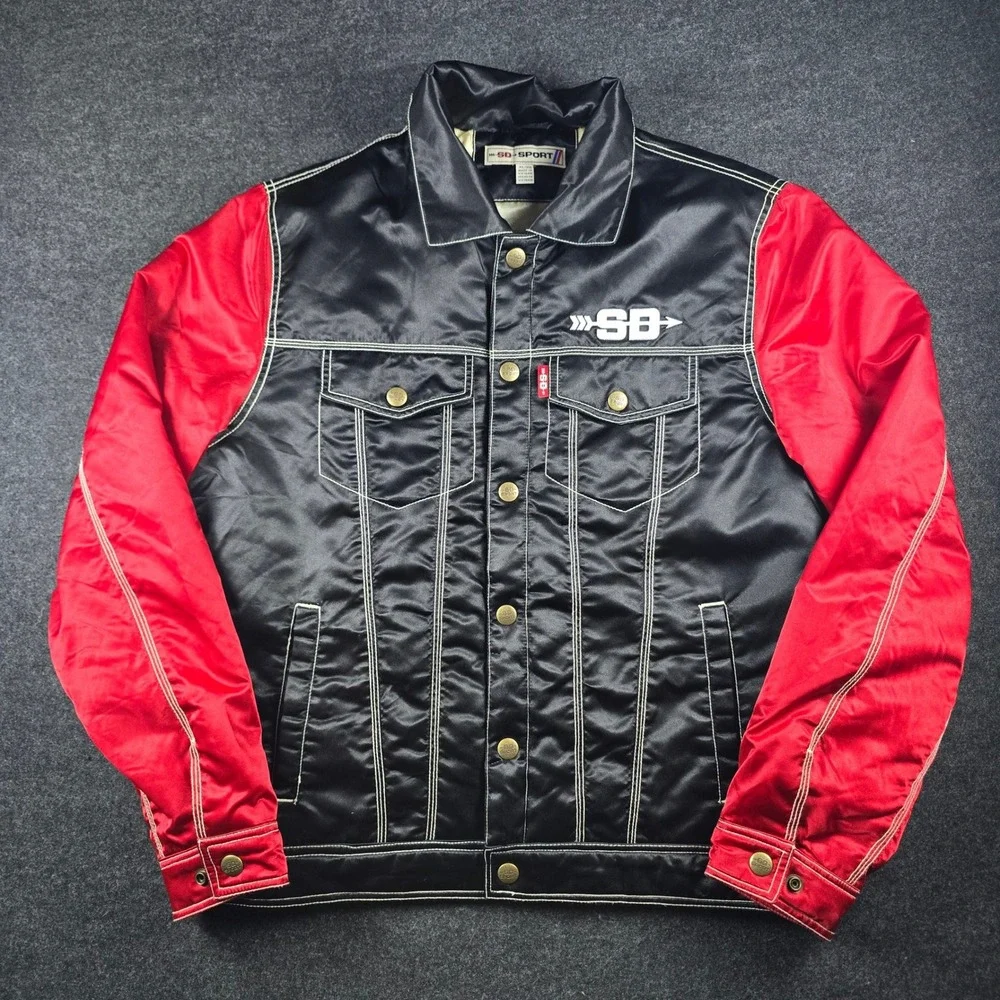 Men's Black Red Satin Varsity Jacket Streetwear ASO Drakeo The Ruler Size XL